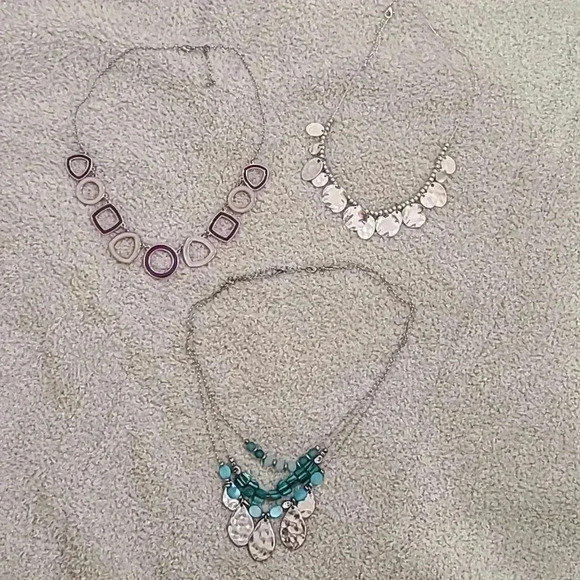 #33 set of 3 necklaces turquoise shell beads silver geometric purple - Picture 1 of 4